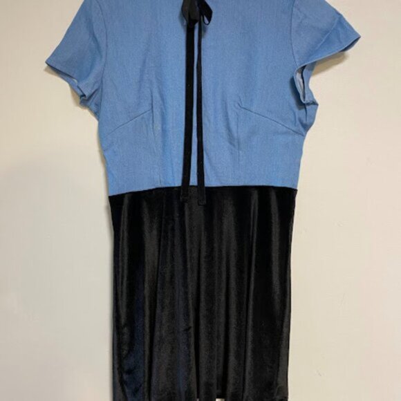 Valfré Two-Tone Blue Black Denim Velvet Women's Mini Dress Size L - Picture 2 of 6